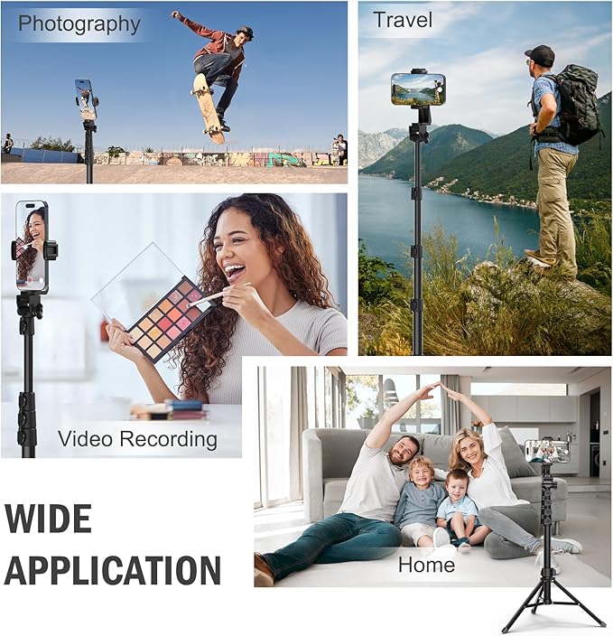 64” Tripod for Cell Phone &amp Camera Phone Tripod with Remote and Phone Holder Sturdy &amp Stable Height Adjustable Multi-Angle Shot Selfie Stick Tripod for Video Recording