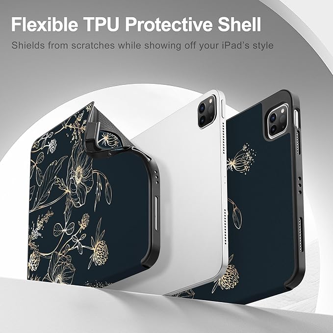 May Chen Case for iPad Pro 11 inch (4th 3rd 2nd &amp 1st Gen) 2022 2021 2020 2018 Trifold Stand + Pencil Holder + Auto Wake/Sleep + Soft TPU Protective Stand Back Cover Abstract Floral