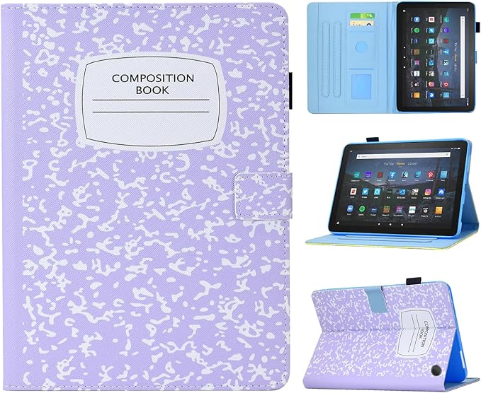 Cute Case For All-New Amazon Kindle Fire HD 10 &amp 10 Plus Tablet (13th/11th Generation 2023/2021 Release)10.1Vegan Leather Slim Folding Stand Cover with Pocket Auto Wake/SleepPurple NoteBook