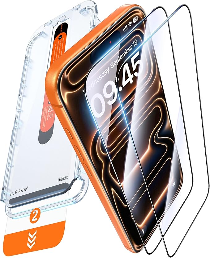 DIMONCOAT TOP 9H+ Glass for iPhone 17 Pro Screen Protector [Easy One-Pull Installation] [10X Military Protection] Tempered Glass Screen Protector 17 Pro 6.3 inch Case-Friendly 2-Pack