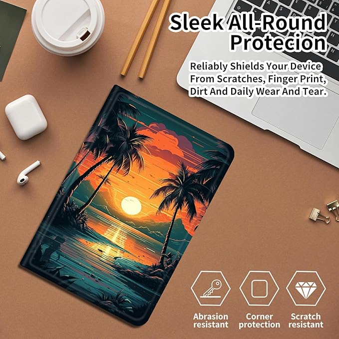 DIGTIALLL Case for Amazon Kindle Fire HD 10 Tablet (9th/7th/5th Generation2019/2017/2015 Release) 10.1 PU Leather Smart Protective Cover with Auto Sleep/WakeTropical Palm Tree