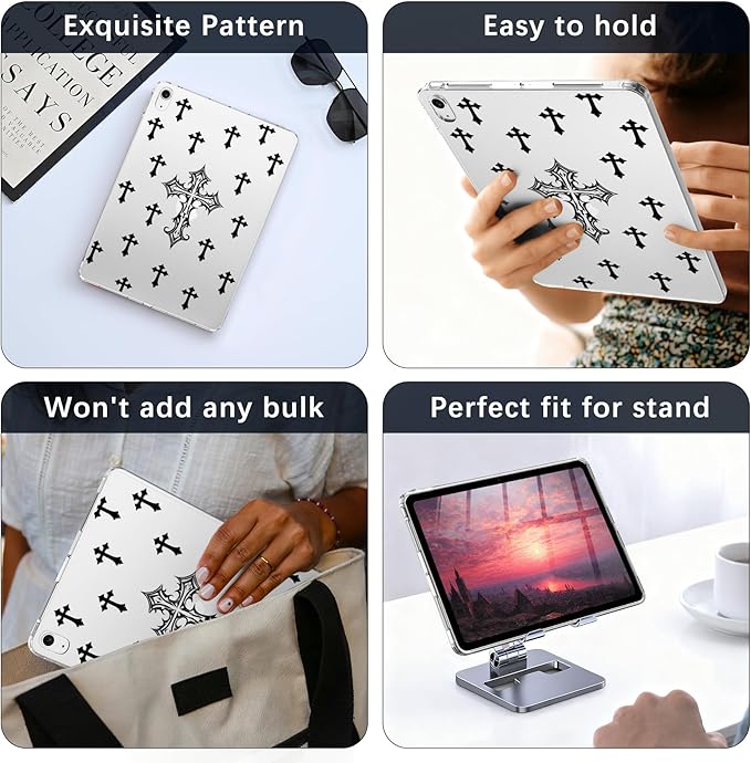 for 12.9 iPad Pro 6th/5th/4th/3rd Gen (2022/2021/2020/2018)Y2k Gothic Cross Crystal Clear CaseSlim Lightweight Anti-Scratch Soft TPU Bumper Hard Acrylic Back Cover for Women