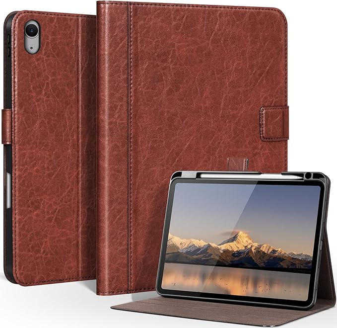 Leather Case for iPad A16 11th Gen 11 InchiPad 10th Gen. 10.9 Inch Premium Leather Folio Cover with Apple Pencil Holder Auto Wake/Sleep Adjustable Stand Magnetic ClosureRed Brown