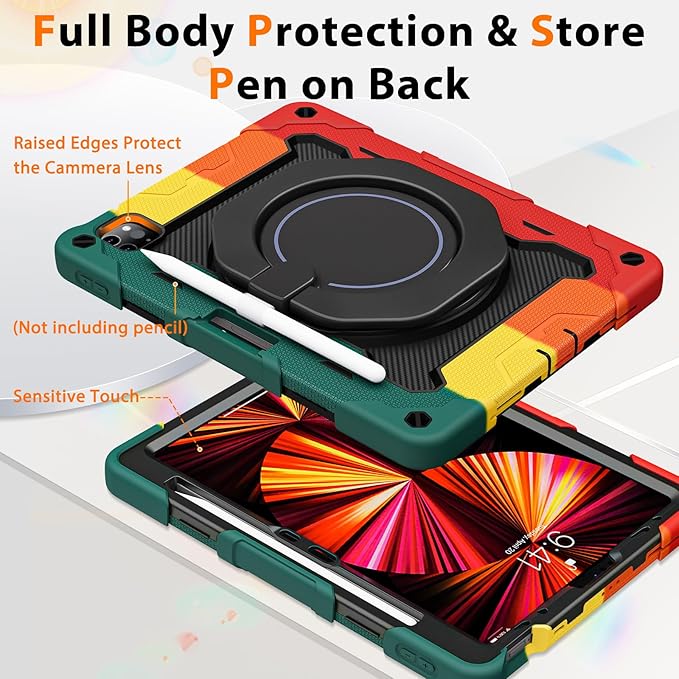 ROISKIN for iPad Air 11 inch M4/M3/M2 Case iPad Pro 11 inch 4th/3rd/2nd/1st GenerationiPad Air 5th/4th 10.9 inch CaseHeavy Duty Shockproof with 360 Stand Handle Shoulder Strap Pen Holder for Kids
