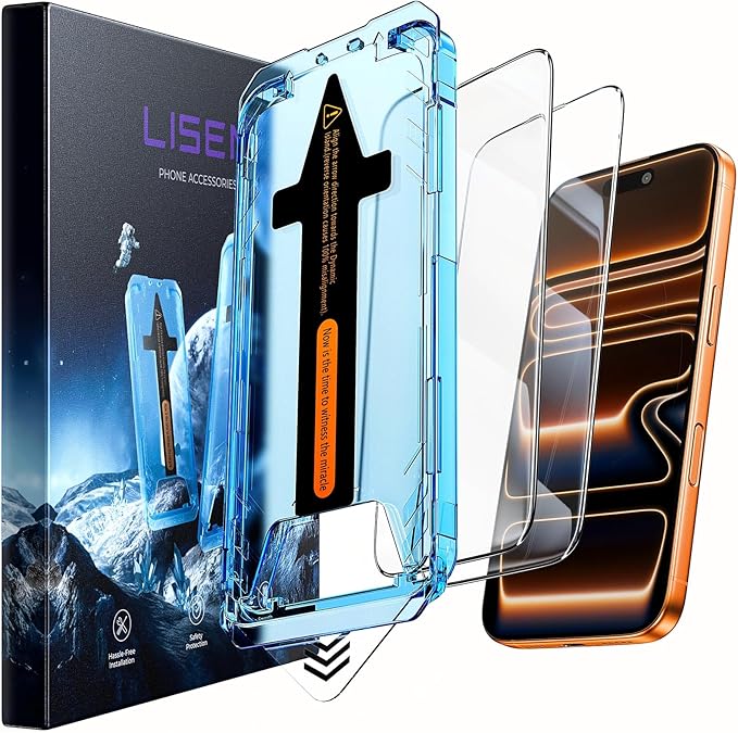 LISEN 2 Pack [Top 9H+ Hardness] Glass for iPhone 17 Pro Max/iPhone 16 Pro Max Screen Protector Military Grade Shatterproof 8K HD Auto Dust-Elimination Bubble Free Tempered Glass with Ultra Fit Tray