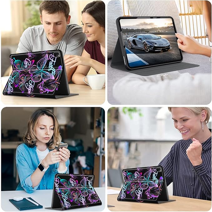 Case for iPad Pro 12.9 6th/5th/4th/3rd Generation 2022/2021/2020/2018 Lightweight TPU Shockproof with Auto Sleep/Wake Cover for 12.9 Inch iPad Pro Pink Purple Butterfly Positive Quotes