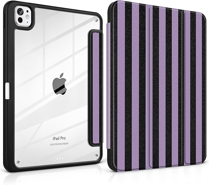 DONGKE for iPad Pro 11-Inch Case (M5 2025 / M4 2024) 6th/5th Generation [Auto Sleep/Wake &amp Pencil Pro Holder] Clear Acrylic Back Smart Trifold Stand Cover Purple Stripes