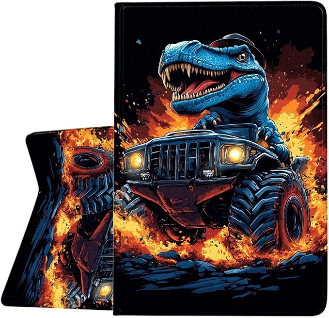 Case for Samsung Galaxy Tab A11+ / Tab A9+ 11 Inch 2025/2023Slim Protective LeatherAuto Wake/SleepAdjustable Viewing Angle Stand.Dinosaur in Monster Truck