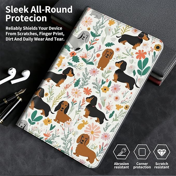 Case for Kindle Paperwhite 12th Generation &amp Kindle Colorsoft Signature Edition 2024 7 inch Lightweight Smart Case PU Leather Adjustable Stand Protective Cover with Auto Wake/Sleep - Dog Flower
