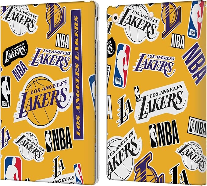 Head Case Designs Officially Licensed NBA Sticker Collage Los Angeles Lakers Leather Wallet Case Compatible with Apple iPad 10.2 2019/2020/2021