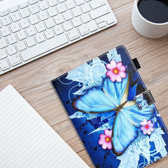 Dteck Case for All-New Fire HD 10 &amp HD 10 Plus Tablet (2021 Release 11th Generation) - Slim Multi-Angle Folio Stand Premium PU Leather Protective Smart Cover with Auto Wake Sleep Blue Butterfly
