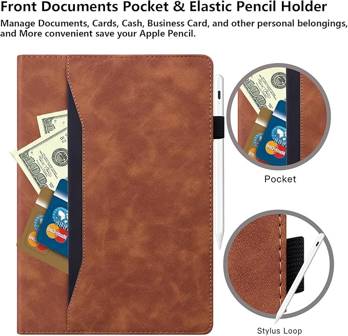 for Amazon Kindle Fire HD 10 &amp Fire HD 10 Plus Tablet Case 13th/11th Generation 10.1 (2023/2021) Folio Stand Embossed PU Leather Wallet Cover with Pencil Holder/Document Card Pockets Brown