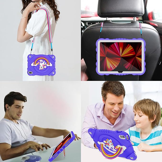 XZC Case for iPad (A16) 11th Generation 11 Inch 2025/ iPad 10th Generation 10.9 Inch 2022 Unicorn Heavy Duty Shockproof Rugged Cover with Built-in Stand/Strap (Purple)