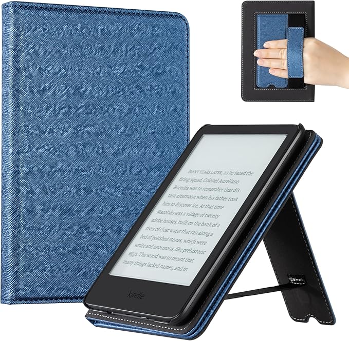 CoBak Case for 6 E-Reader - PU Leather Smart Cover with Auto Sleep/Wake &amp Hand Strap not Compatible with Kobo Clara Dark Blue