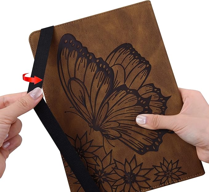 for Amazon Kindle Fire HD 10 &amp HD 10 Plus Case 13th/11th Generation 10.1 inch (2023/2021) Folio Stand Embossed PU Leather Wallet Cover with Pencil Holder/Card Pockes Brown Flower Butterfly
