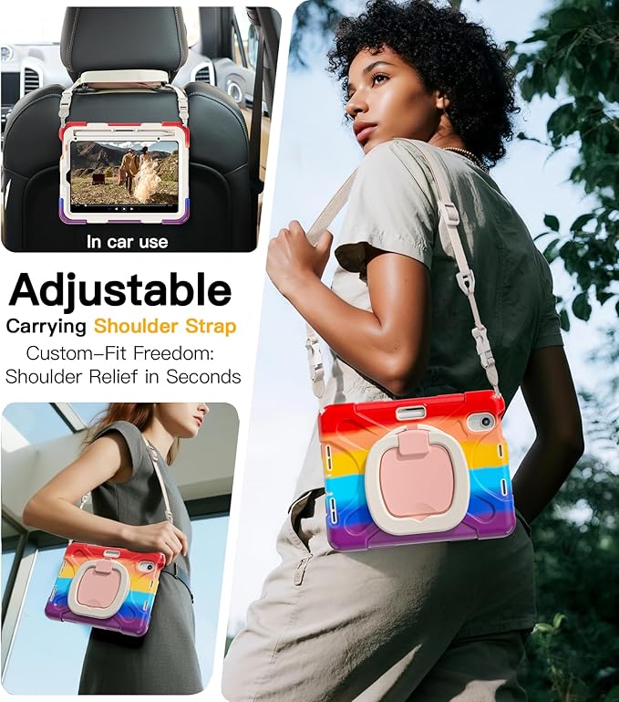 BRAECN Kids Case for iPad mini 7 (A17 Pro) &amp iPad mini 6 Shockproof Protective Silicone Cover with Screen Protector for 8.3” iPad Handle Grip Kickstand Shoulder Strap &amp Pencil Holder Colo