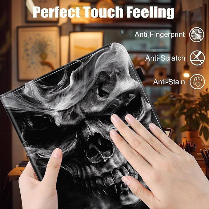 Case for Samsung Galaxy Tab A9 Plus/A9+ 5G 11 Inch 2023 Model (SM-X210/X216/X218)Card Slot PU Leather TPU Case Pen Holder Auto Wake SleepSmoke Skull