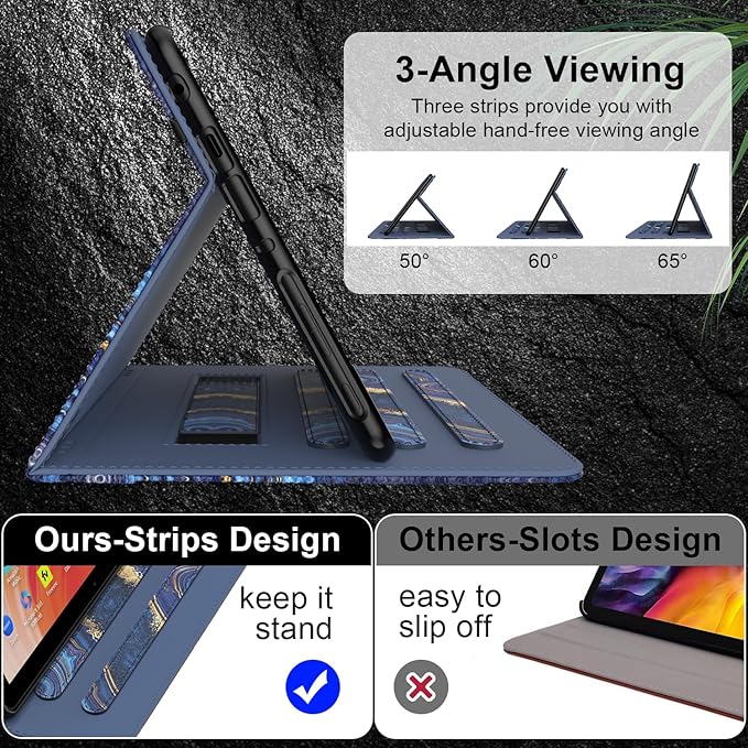 Grifobes Case 8/8 Plus [Only for 2022/2020 Released 12th/10th Generation] Premium PU Leather Folio Stand Smart Auto Wake/Sleep Cover with Built-in Stylus Holder/Pocket Marble Blue