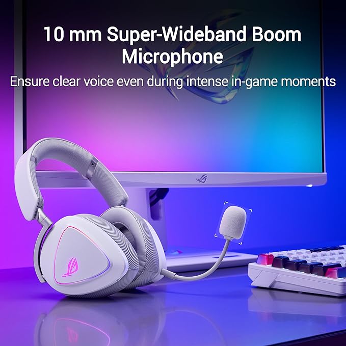 ASUS ROG Delta II Wireless Gaming Headset with Detachable Mic – Tri-Mode (BT 2.4GHz 3.5mm) 50mm Titanium-Plated Drivers 110Hr Battery Lightweight for PC PS5 PS4 Xbox Switch Mobile - White