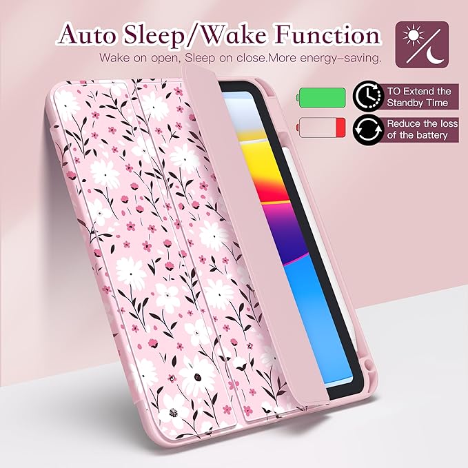 CISSOOK Case for iPad (A16) 11 inch 2025 &amp 10.9 inch iPad 10th Generation 2022 3D Pattern Slim Lightweight Protective Cover + Crystal Hard Back Cover Pink Flower