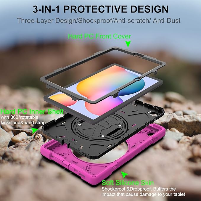 BRAECN for Samsung Galaxy Tab S6 lite Case 10.4 inch 2024/2022Rugged Shockproof Case with 360 Rotating Hand Strap&ampKickstand Shoulder Strap S Pen Holder for Samsung Galaxy Tab S6 Lite Tablet