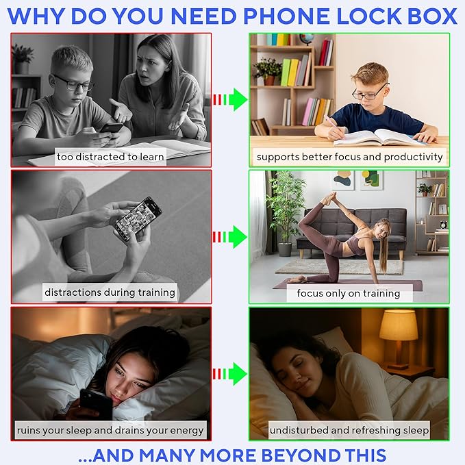 Phone Lockbox with Timer - Phone Safe Box with Timer Cellphone Jail Time Locking Container 99 Hours Phone Free Box - Reduce Screen Time Improve Productivity - Habit Control Lock Box - Black