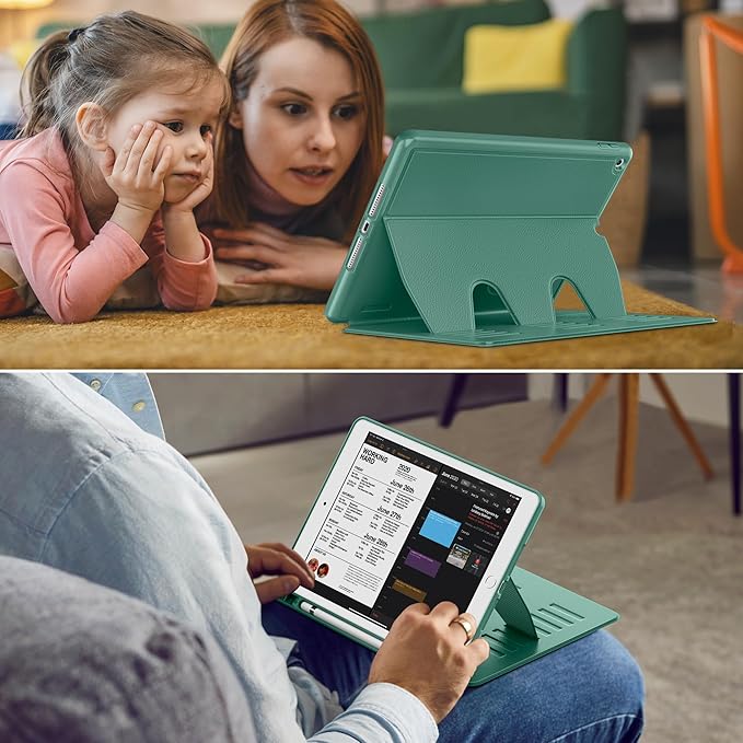 VIKESI Case for iPad 9th / 8th / 7th Generation 10.2 inch (2021/2020/2019 Released)Multiple Angles Magnetic Stand CoverShockproof BackPencil Holderand Auto Sleep/WakeForest Green