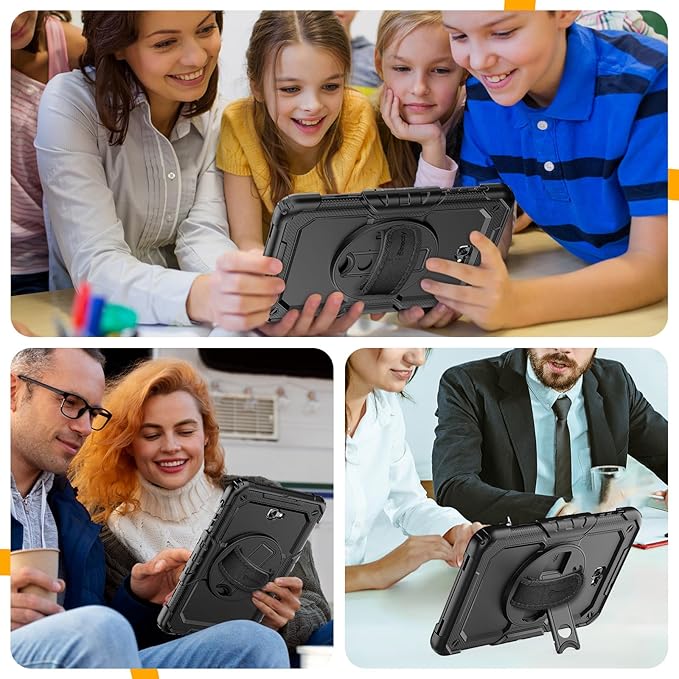 Timecity Case for Samsung Galaxy Tab A 10.1 inch 2016 Release SM-T580 T585 T587 Heavy Duty Protection Case with Screen Protector Stand Hand Strap and Shoulder Strap - Black