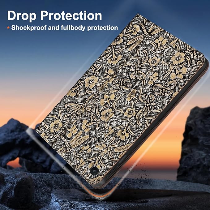 Gexmil Genuine Leather Case for Samsung Galaxy Tab S6 Lite 10.4 Inch with Pencil HolderShockproof Protective Adjustable Kickstand Smart Premium Folio Flip Tablet Cover Butterfly Grey