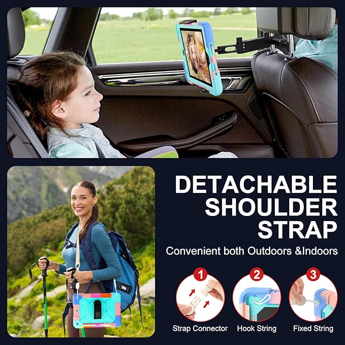 for iPad 9th/8th/7th Generation CaseiPad 10.2 Case 2021/2020/2019 with Cute Key Chain Rugged Protective Case with 360°Rotating Stand &amp Shoulder Hand Strap &amp Pen Slot for 10.2 Inch (Rainbow