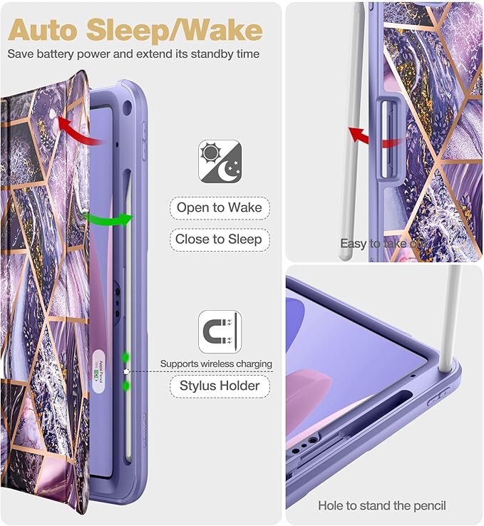 SURITCH Case for iPad (A16) 11th Generation 11 Inch 2025/iPad 10th Generation 10.9 Inch 2022 with Screen Protector Pencil Holder Tri-fold Stand Auto Wake/Sleep Shockproof Protection Lavender