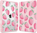 for iPad 9th Generation with Pencil Holder iPad 8th/7th Gen Case 10.2-inch [Built in Pencil Holder] Trifold Stand Auto Wake/Sleep Clear TPU Protection Back Cover Strawberries