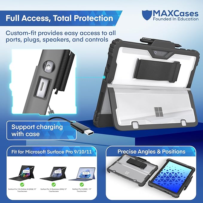 MAXCases Extreme Shell Microsoft Surface Pro 9/10/11 Case 13 Black - Rugged Custom-Fit Protective Cover for Microsoft Surface Pro Case with Stylus Holder - Shockproof &amp Durable Tablet Cover