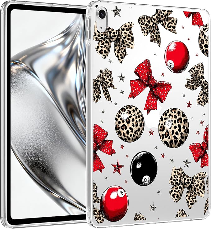 for iPad Pro 13-inch (M4) 2024Leopard Print Bow Crystal Clear CaseSlim Lightweight Anti-Scratch Soft TPU Bumper Hard Acrylic Back Cover for Women