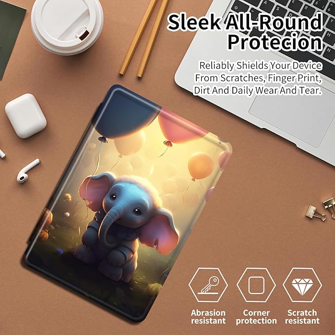 Case for Samsung Galaxy Tab S8 Plus 2022/S7 FE 2021/S7 Plus 2020 12.4 Inch Cute Elephant Theme 360 Degree Rotating Stand Smart Protective Cover for Samsung S7 FE Tablet