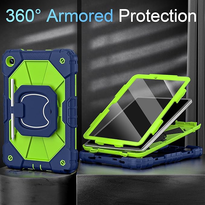 Case for Galaxy Tab A11 Plus/A9 Plus Case 11 Inch with Screen Protector/Rotating Stand/Pen HolderMilitary Grade Shockproof Cases for Samsung Galaxy A11+/A9+ Plus Tablet CasesNavy Green