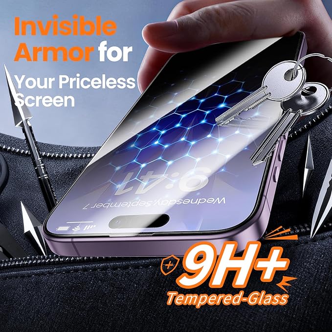2 Pack Privacy Screen Protector for iPhone 17 6.3 28° Anti-Spy Tempered Glass with Auto Dust Removal Easy Installation Kit Bubble-Free Case Friendly
