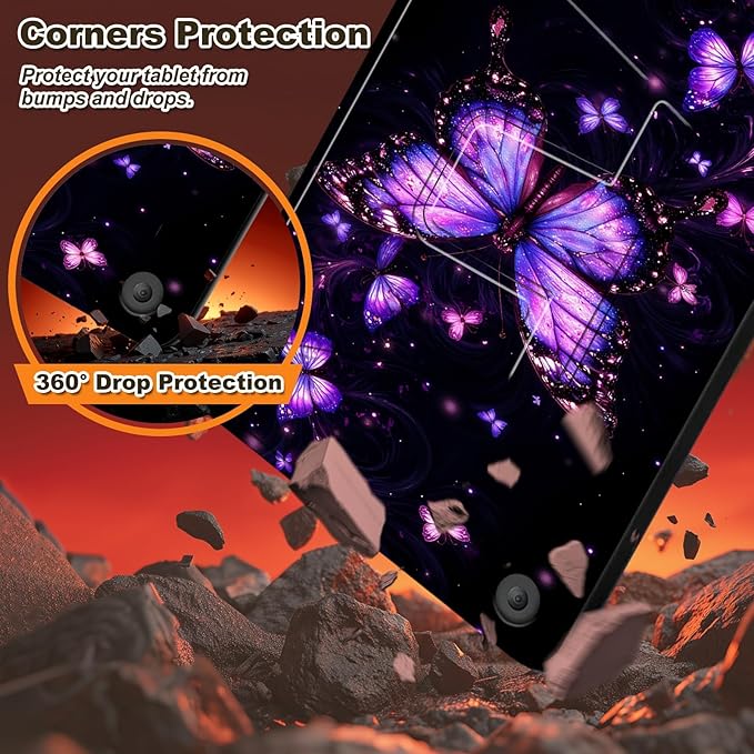 Case for Kindle Fire HD 10 &amp 10 Plus Tablet(13th/11th Gen 2023/2021 Release) 10.1 360 Degree Rotating Swivel Stand Flip Cover with Auto Sleep/Wake Purple Butterflies
