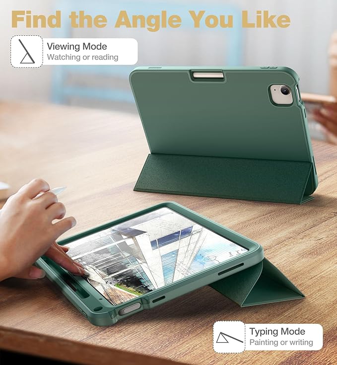 SURITCH Case for iPad (A16) 11th Generation 11 Inch 2025/iPad 10th Generation 10.9 Inch 2022 with Screen Protector Pencil Holder Tri-fold Stand Auto Wake/Sleep Shockproof ProtectionGreen