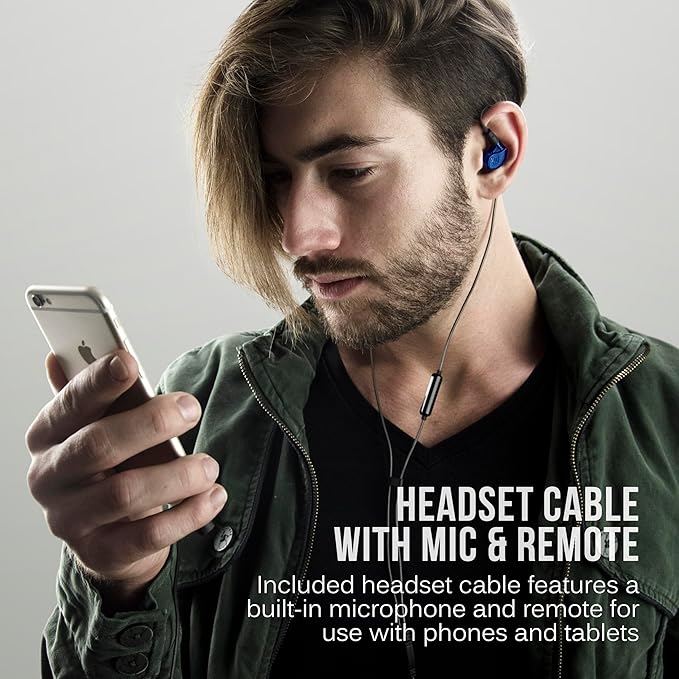 MEE audio M6 PRO In Ear Monitor Headphones for Musicians 2nd Gen Model With Upgraded Sound Memory Wire Earhooks &amp Replaceable Cables Noise Isolating Professional Earbuds 2 Cords Included (Blue