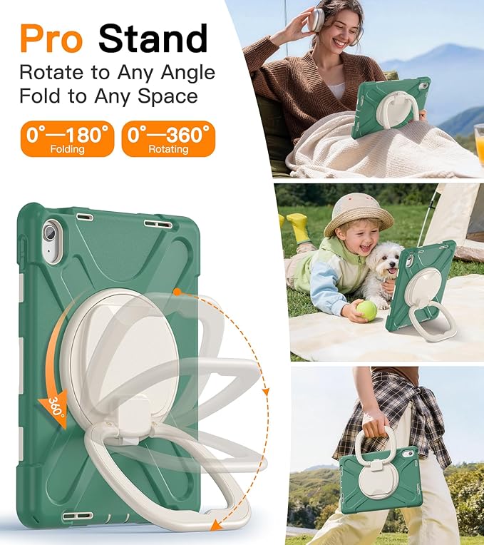 BATYUE Case for iPad (A16) 11th/10th Gen 11''/10.9'' 2025/2022 - Heavy Duty Shockproof Cover with 360° Rotating &amp 180° Folding Stand Screen Protector Shoulder Strap &amp Pencil Holder | Emerald