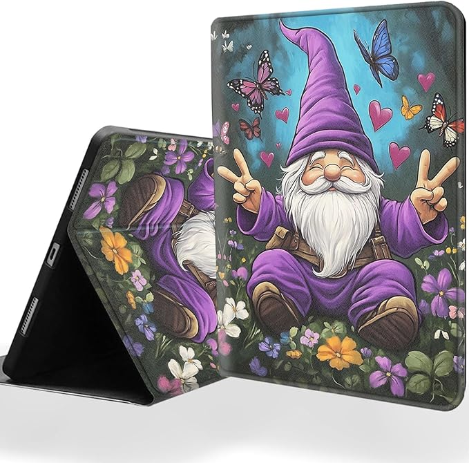 Tablet Case for iPad Air 11 Inch M2 (2024)iPad Air 5th/4th Gen Case 10.9 Inch with Magnetic Auto Wake/Sleep and Multi-Angle Adjustable Stand Cover - Cute Gnome and Butterfly