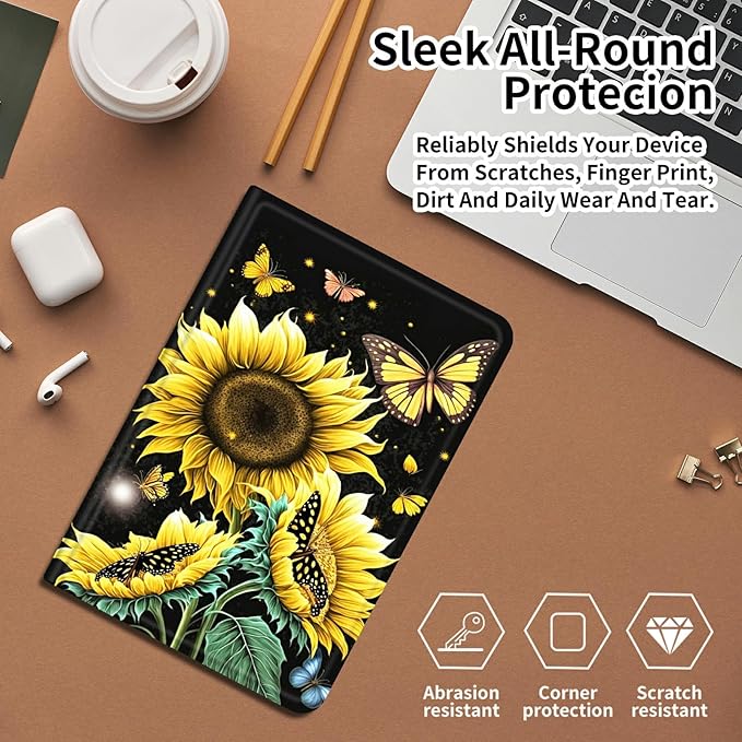 DIGTIALLL Case for iPad 10.2 iPad 9th Generation 2021/ iPad 8th Generation 2020/ iPad 7th Generation 2019 PU Leather Smart Protective Cover with Auto Sleep/WakeSunflower Butterfly