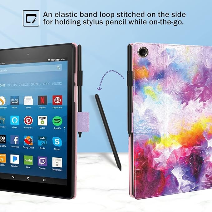 Dteck for Fire HD 8 Tablet Case (8th/7th/6th Generation-2018/2017/2016 Release) 8 Slim Folio Case with Auto Sleep Wake &amp Stand Function with Hand Strap Protective PU Leather Cute Cover Colorf