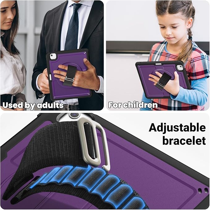 Batianda Case for iPad Air 13-inch 2025 M3 2024 M2 Chip Multilayered Rugged Durable Shockproof Tablet Cover with 360° Rotating Hand Strap Foldable Hidden Stand Purple