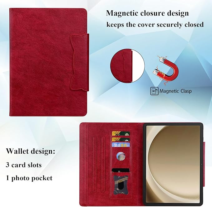 Case for Samsung Galaxy Tab S10 FE+/S10 FE Plus 13.1 Inch 2025 (SM-X620/SM-X626B) with Pockets Multi-Angle Stand PU Leather Soft TPU Back Shockproof Magnetic Closure Folio Wallet Cover Red