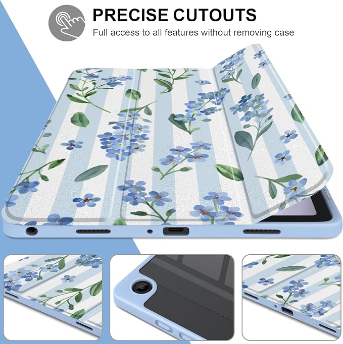 Blue Watercolor Flowers&Stripes