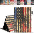 Case for Amazon Kindle Fire 7 Tablet (7 9th/7th Generation 2019/2017 Release) Slim PU Leather Cover with Card Slot &amp Auto Wake/Sleep Retro Wooden American Flag