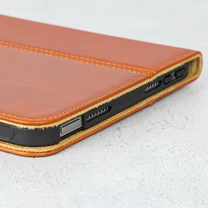 Casemade Real Leather Case Compatible with iPad mini 7 (A17 Pro) / 6th Gen (2021) - Full-Grain Leather Cover Auto Sleep/Wake Dual Stand Position (Tan)