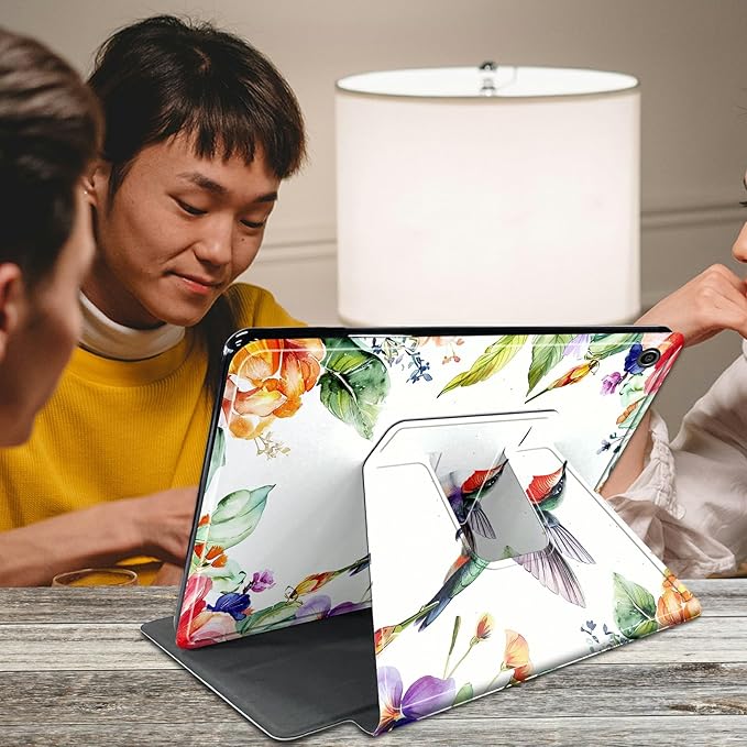 Case for Kindle Fire HD 8 &amp Fire HD 8 Plus Tablet (12th /10th Generation 2024/2022/2020 Release) Watercolor Hummingbird Theme 360 Degree Rotating Stand Protective Cover with Auto Sleep/Wake